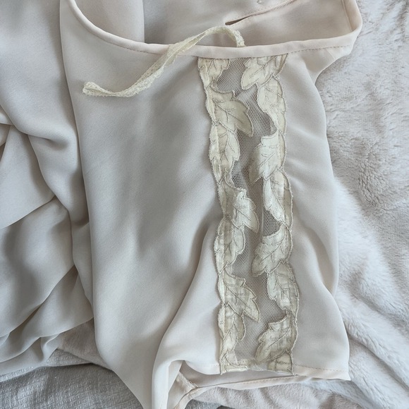 Women's Vintage Cream Evening Gown Dress Lace Sz 12 Midi Short Sleeve Elegant - Picture 7 of 9